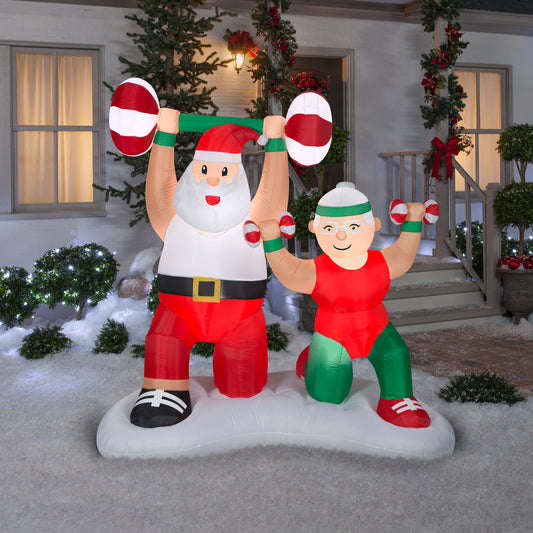 Gemmy Christmas Inflatable Santa and Mrs. Claus Workout Scene, 6.5 ft Tall, Multi