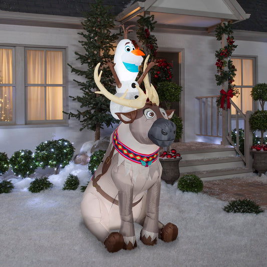 Christmas Inflatable Olaf Sitting on Sven Scene Disney, 7.5 ft Tall, Brown lifestyle