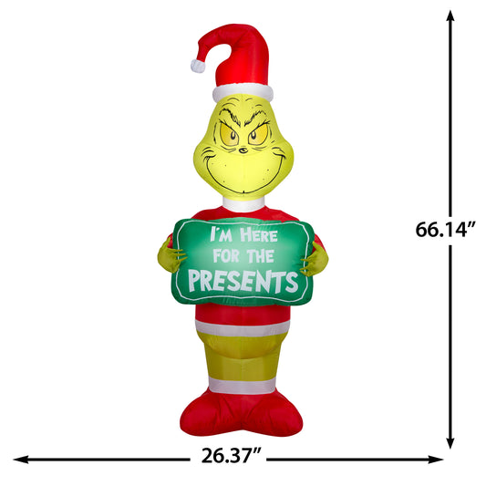 Gemmy Airblown Dr. Seuss Grinch I'm Here for the Presents Christmas Inflatable, 5.5-Ft, LED Yard Decor