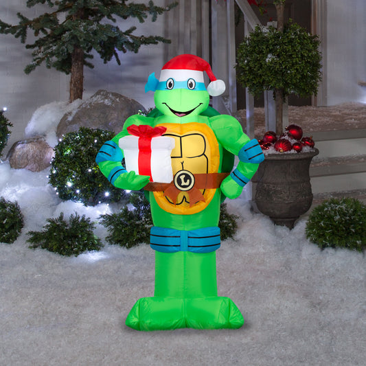 3.5-Ft TMNT Leonardo with Present Christmas Inflatable lifestyle