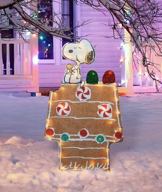 Peanuts 36in Peanuts L2D LED PreLit Snoopy and Gingerbread Doghouse image 2