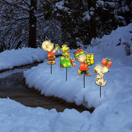 Peanuts 26in Peanuts 4PC Peanuts Gang with Presents Pathway Markers, Red lifestyle