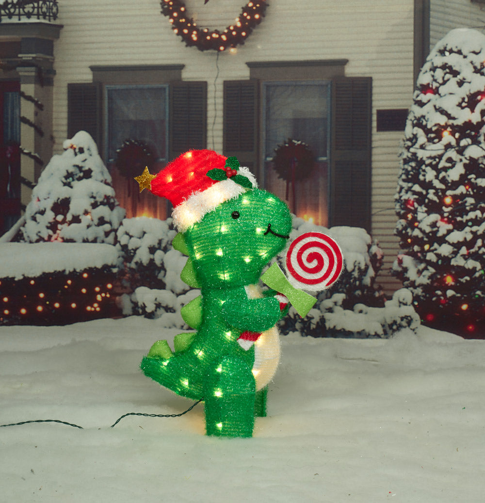 26-Inch Dinosaur With Peppermint Sculpture Christmas Décor image 6