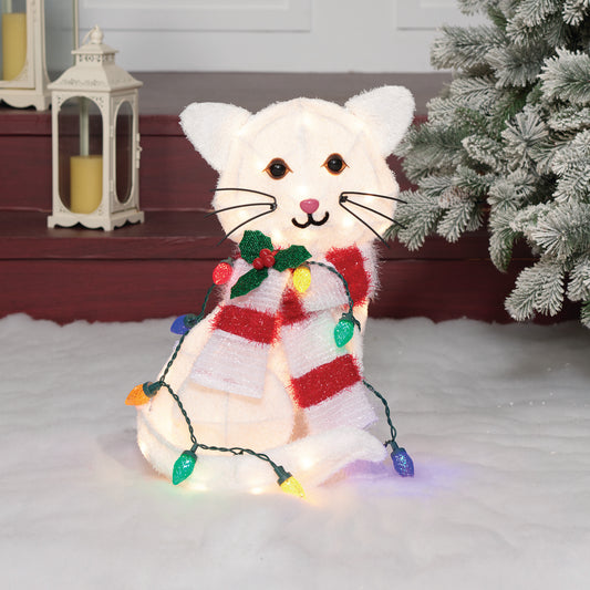 20-Inch Plush Cat With LED String Lights Sculpture Christmas Décor image 2