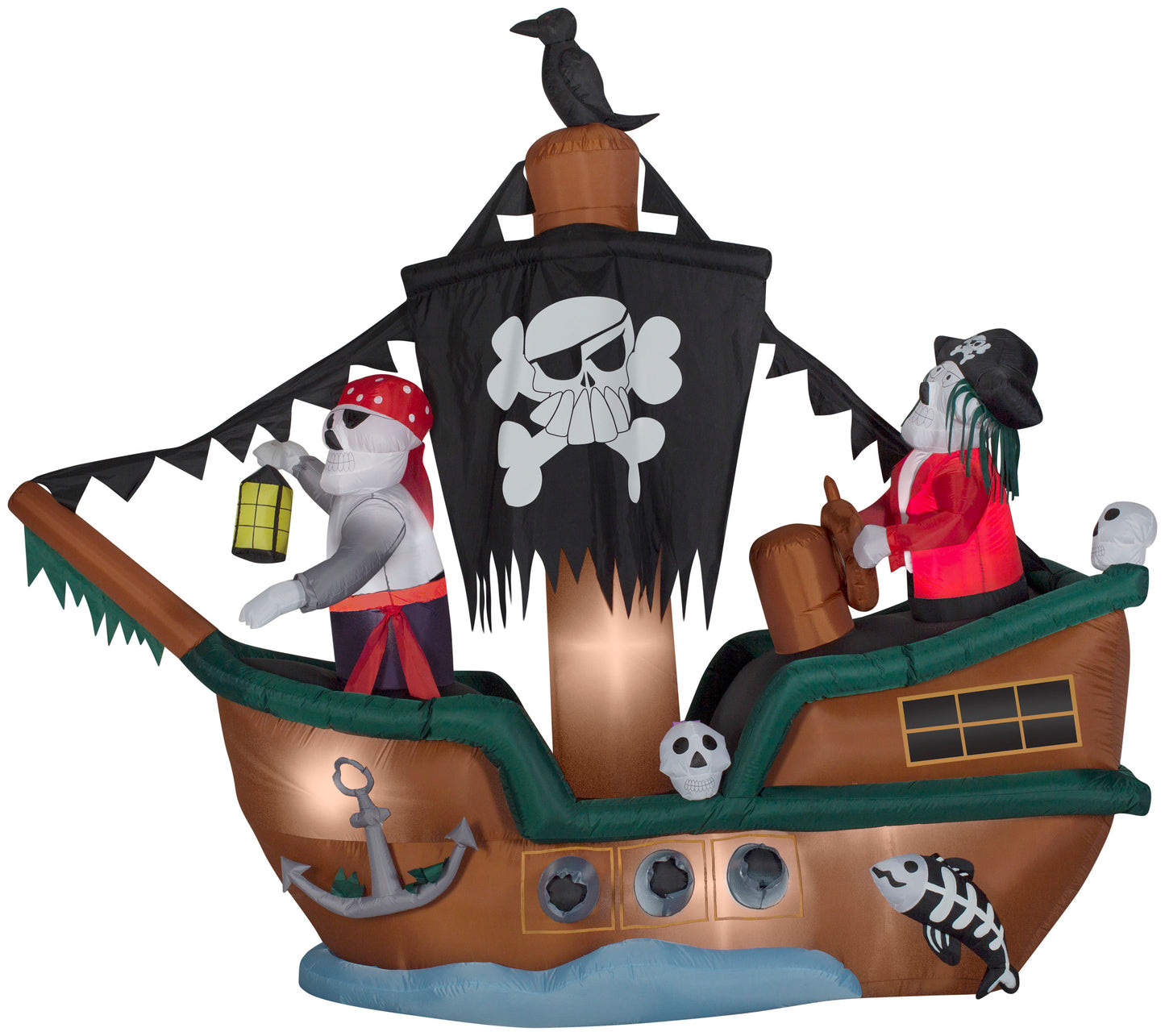 10' Animated Airblown Skeleton Pirate Ship Halloween Inflatable