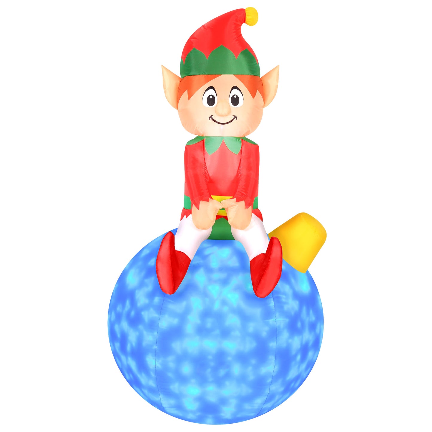 Occasions AIRFLOWZ INFLATABLE ELF ON ORNAMENT 5FT WITH SWIRLING LIGHTS, 5 ft Tall