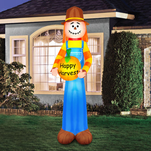 Occasions Airflowz Inflatable Harvest Scarecrow Holding Pumpkin, 2 ft Tall, Multicolored