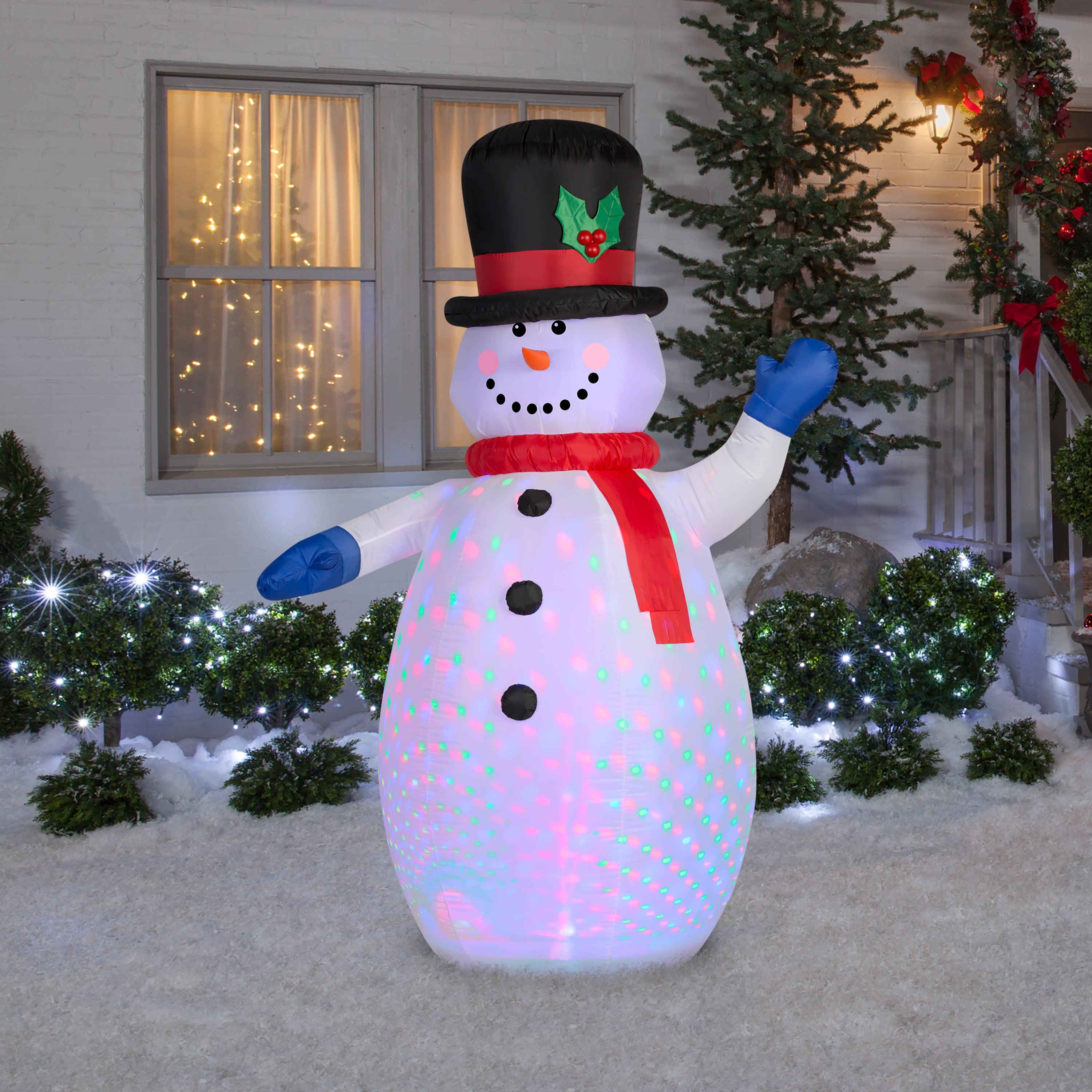 Gemmy Christmas Inflatable Snowman with Disco Light Effect, 6.5 ft Tall, Multi