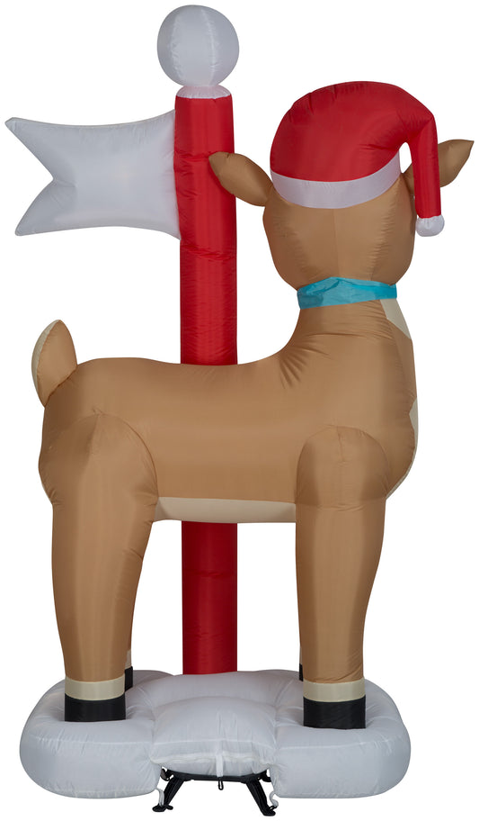 Inflatable Rudolph the Red Nosed Reindeer with North Pole Sign, 7.5 ft Tall image 2