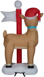 Gemmy Airblown Inflatable Rudolph the Red Nosed Reindeer with North Pole Sign, 7.5 ft Tall