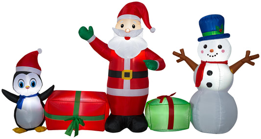 9' Wide Santa Snowman and Penguin Collection Christmas Inflatable