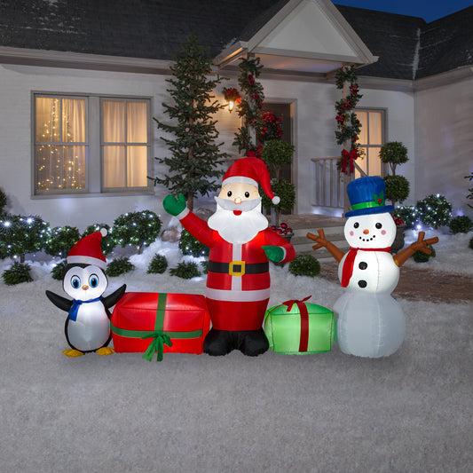 9' Wide Santa Snowman and Penguin Collection Christmas Inflatable lifestyle
