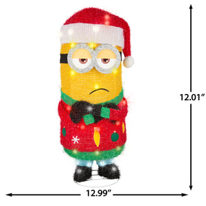 Gemmy Holiday Tinsel Yard Sculpture Minion Kevin in Santa Hat 28" Universal, Multicolored