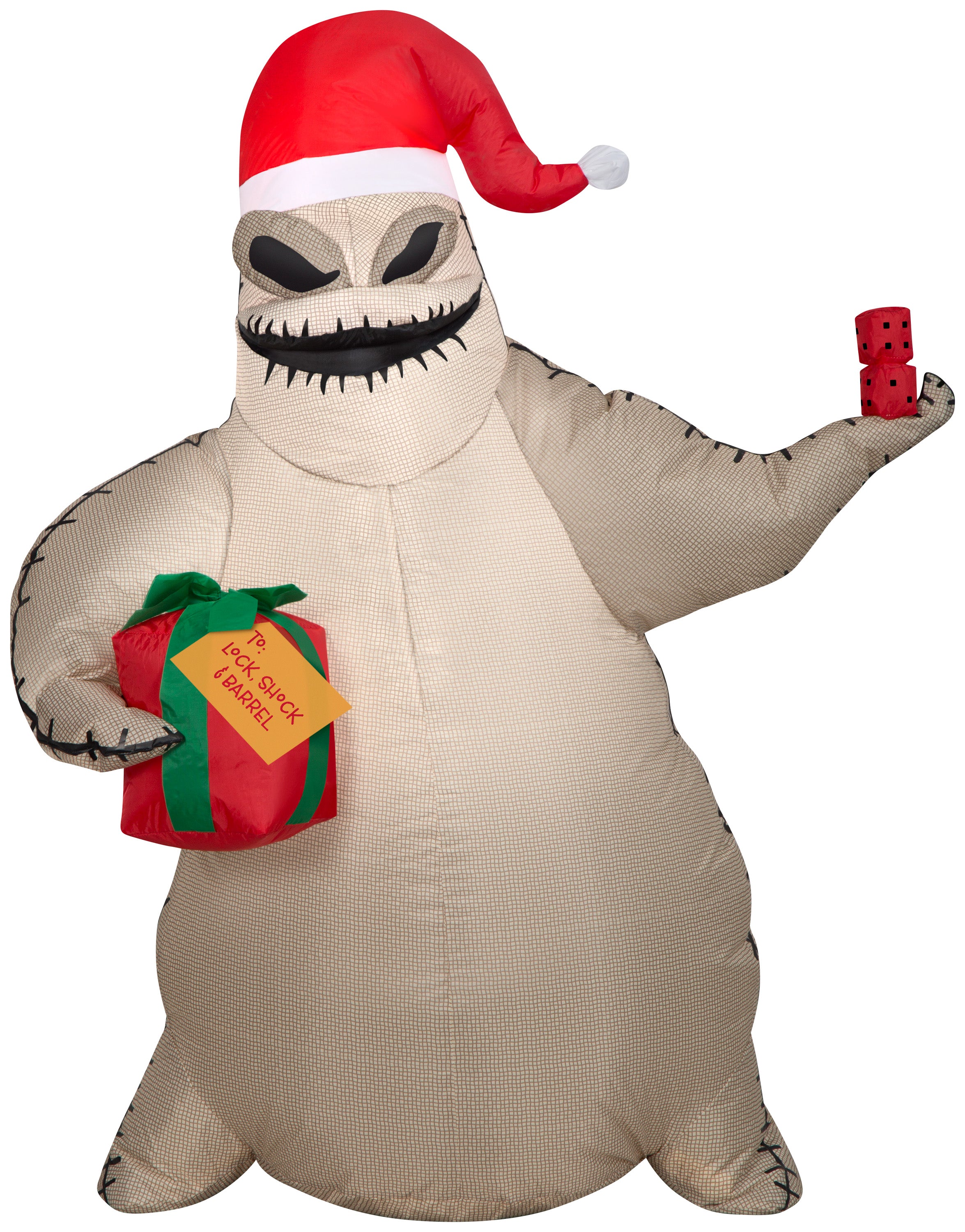 Gemmy Christmas Airblown Inflatable Oogie Boogie w/Santa Hat and Present, 3.5 ft Tall, Brown