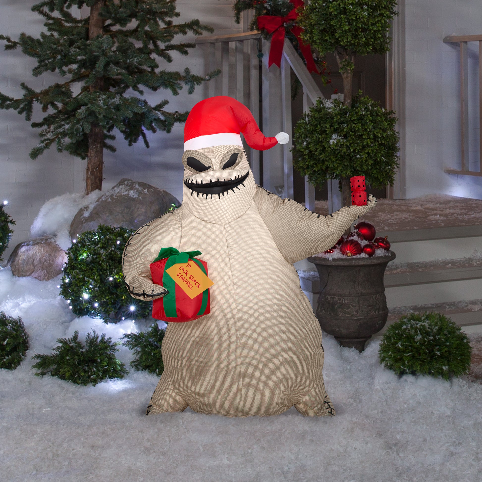 Christmas Inflatable Oogie Boogie w/Santa Hat and Present, 3.5 ft Tall lifestyle