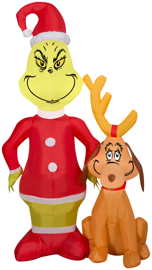 Gemmy Christmas Airblown Inflatable Grinch w/Max, 4 ft Tall, Red