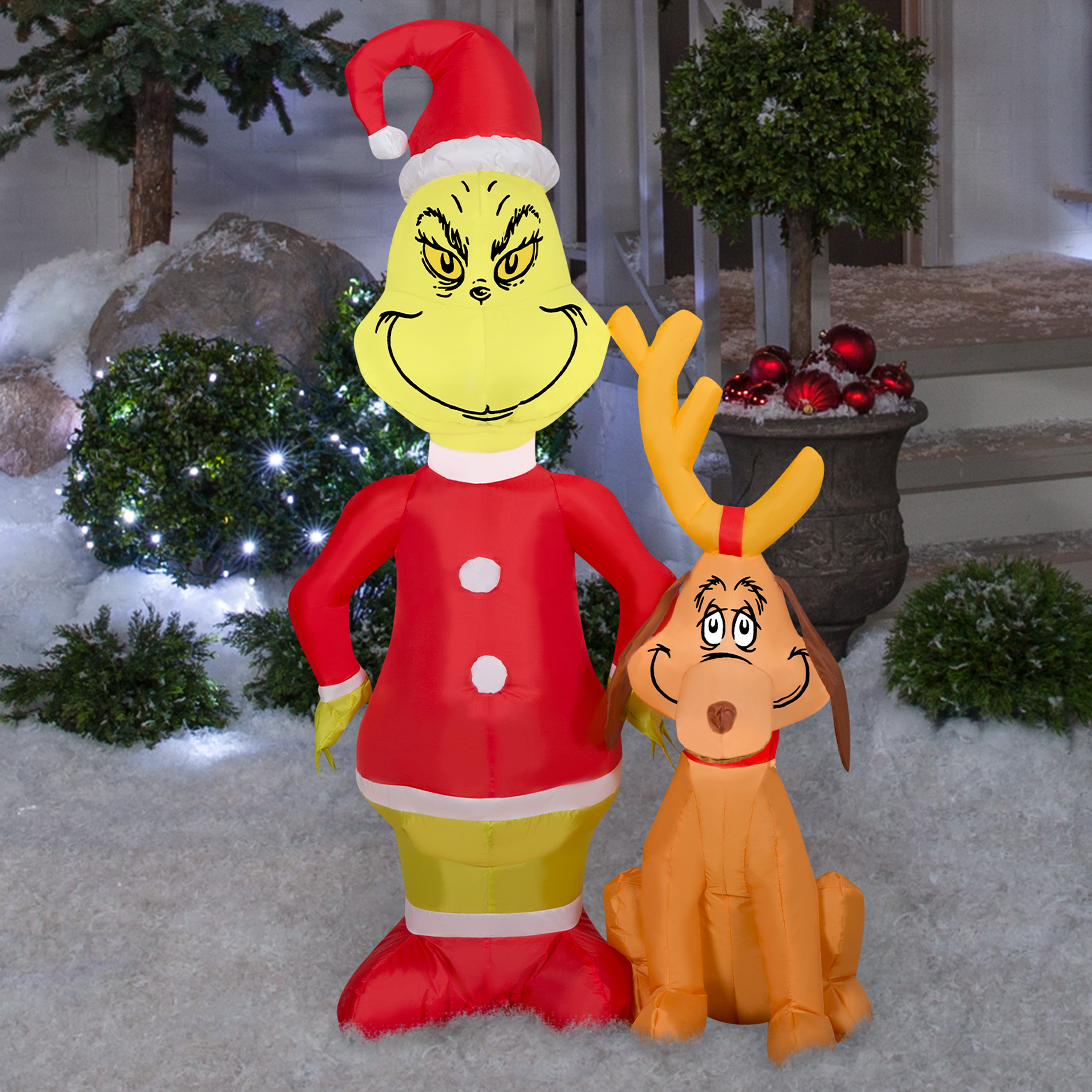 Gemmy Christmas Airblown Inflatable Grinch w/Max, 4 ft Tall, Red
