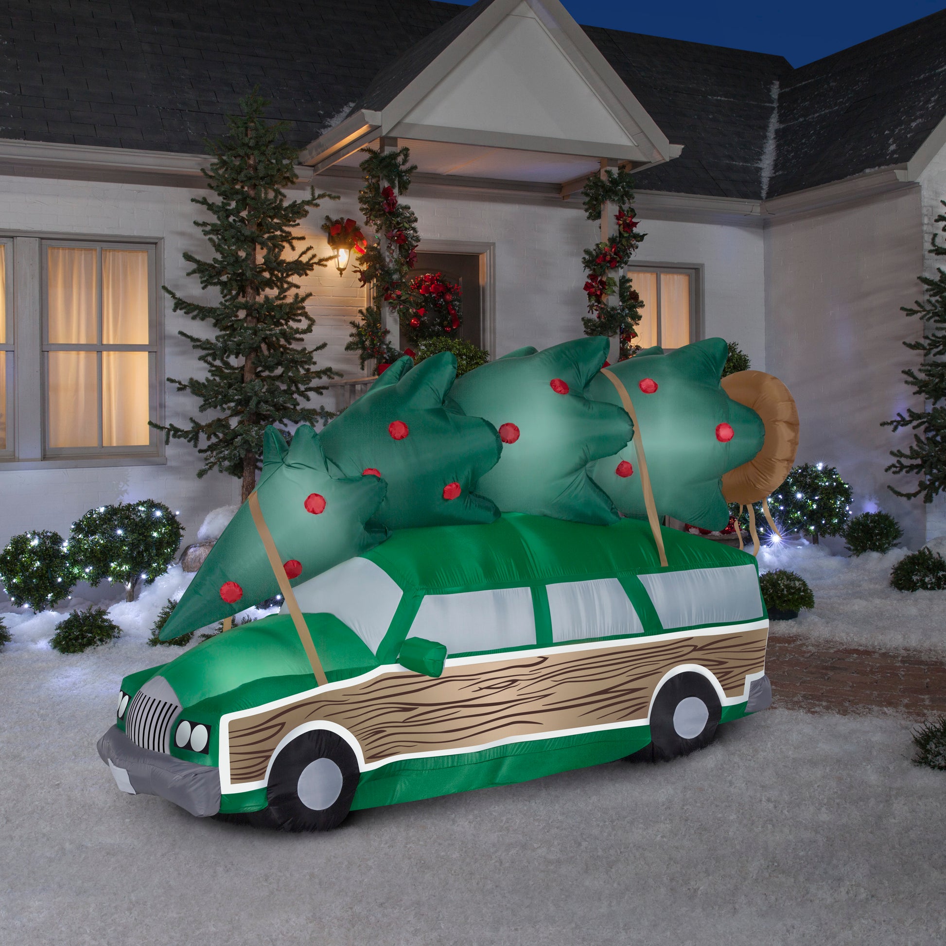 8' Wide Station Wagon w/Tree-Scene Christmas Inflatable lifestyle
