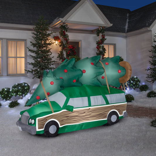 8' Wide Station Wagon w/Tree-Scene Christmas Inflatable lifestyle