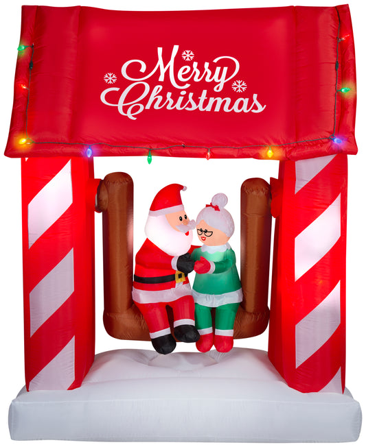 Animated Christmas Inflatable Mr. and Mrs. Claus on Swing, 7 ft Tall