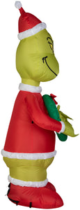 Gemmy Christmas Airblown Inflatable Grinch as Santa w/Wreath Dr. Seuss, 4 ft Tall, Multicolored