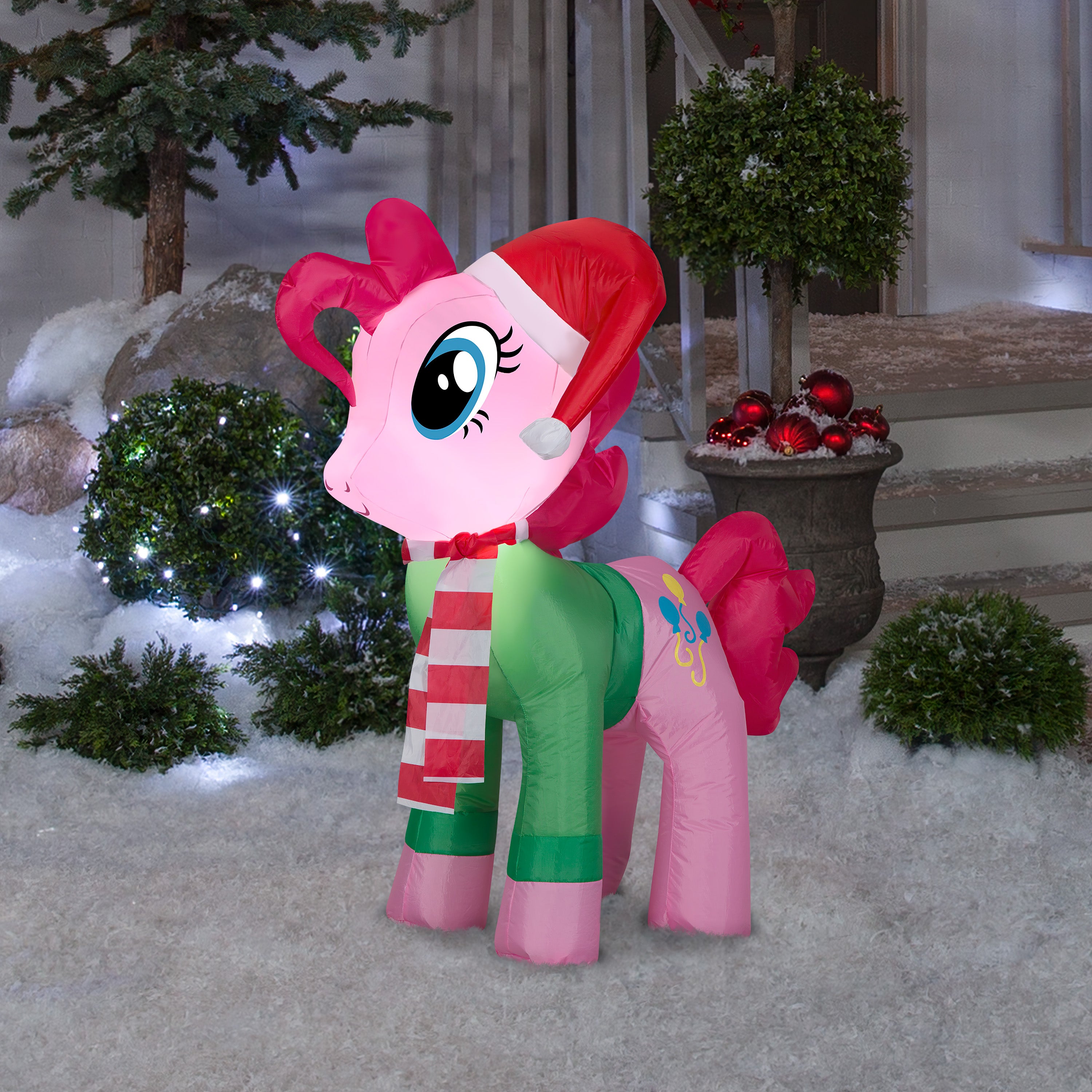 Gemmy Christmas Airblown Inflatable Inflatable Pinkie Pie with Santa Hat and Green Sweater