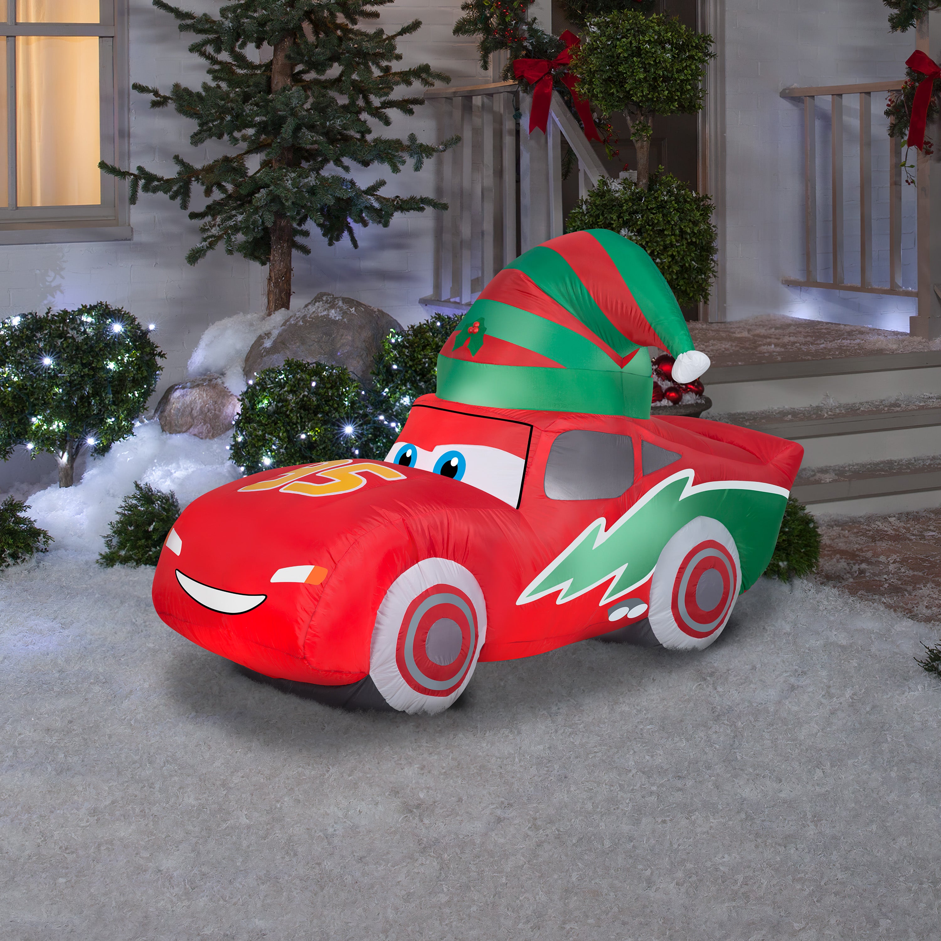 Gemmy Christmas Airblown Inflatable McQueen w/Stocking Cap S LG Disney, 3.5 ft Tall, red