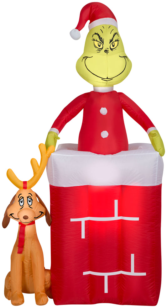 Animated Christmas Inflatable Grinch in Chimney, 6 ft Tall, Red