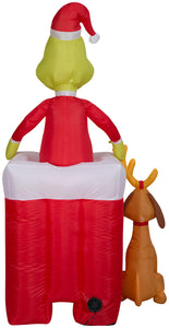 Gemmy Animated Christmas Airblown Inflatable Grinch in Chimney, 6 ft Tall, Red