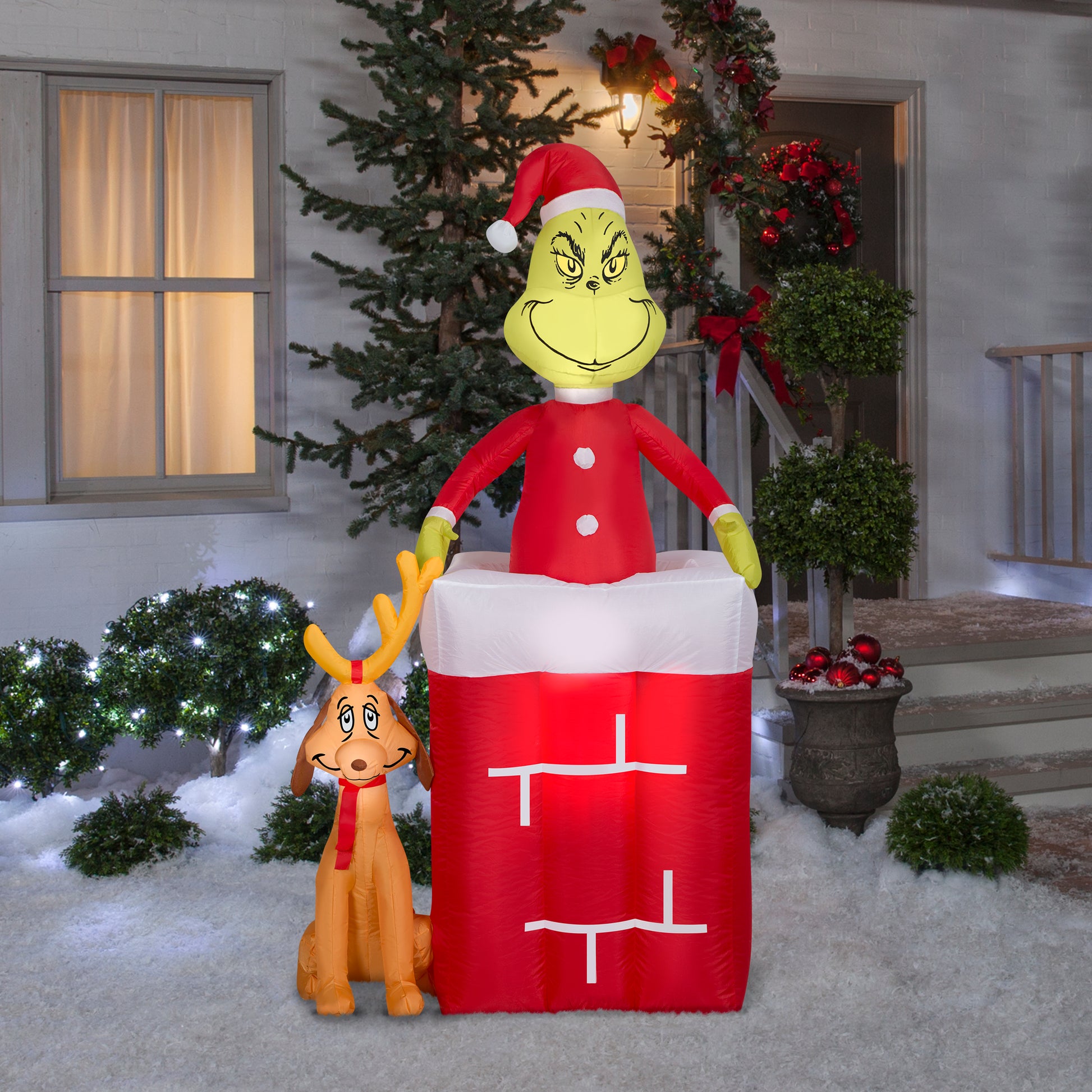Animated Christmas Inflatable Grinch in Chimney, 6 ft Tall lifestyle