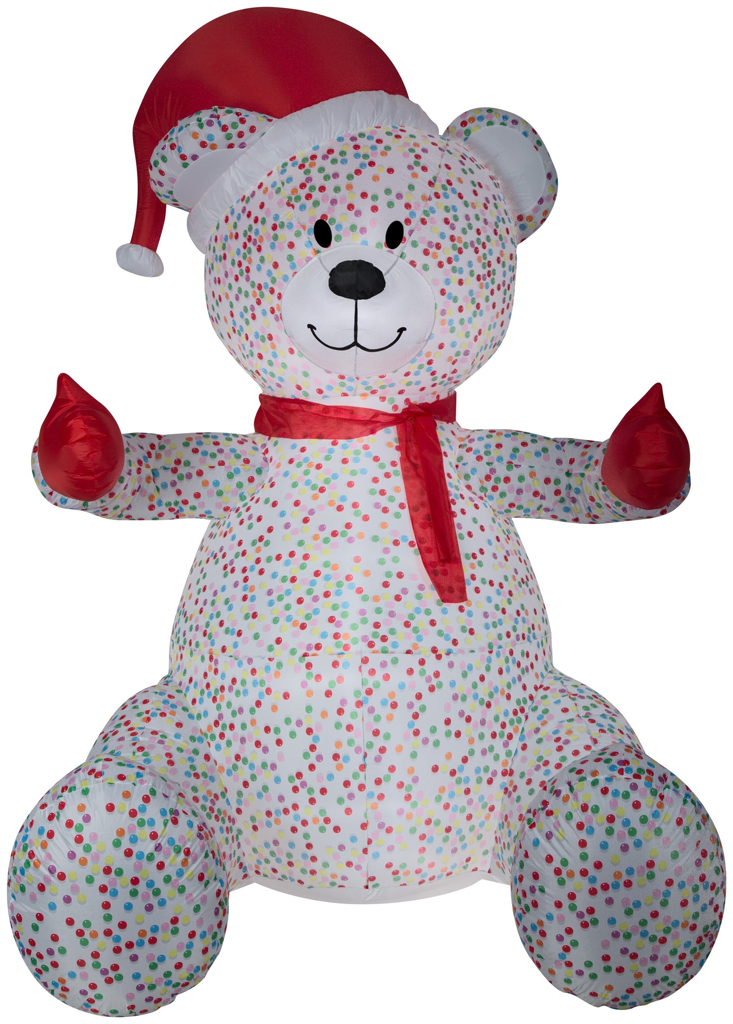 Animated Inflatable Hugging Candy Sprinkles Bear w/Santa Hat and Scarf Giant, 8.5 ft Tall