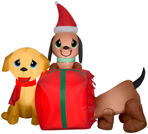 Gemmy 5' Airblown Inflatable Present Puppies Scene