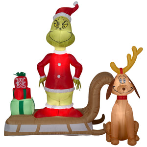 6' Airblown-Grinch and Max on Sled Christmas Inflatable