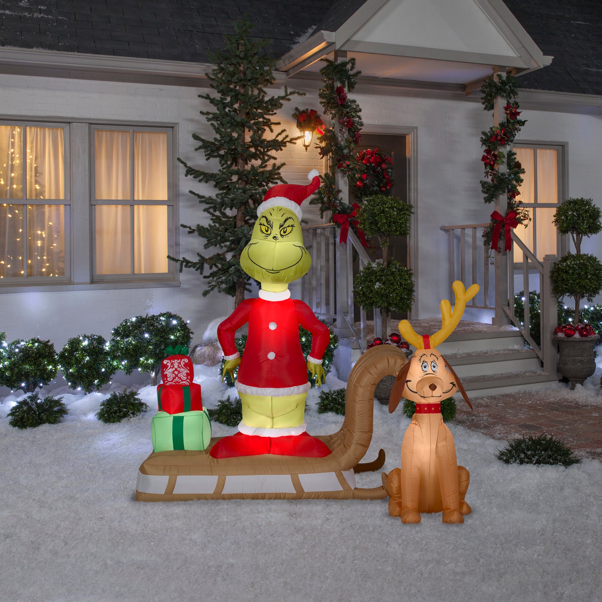 6' Airblown-Grinch and Max on Sled Christmas Inflatable lifestyle