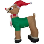 Load image into Gallery viewer, Gemmy Christmas Inflatable Rudolph the Red Nosed Reindeer in Santa Hat and Scarf, 3.5 ft Tall, Multi
