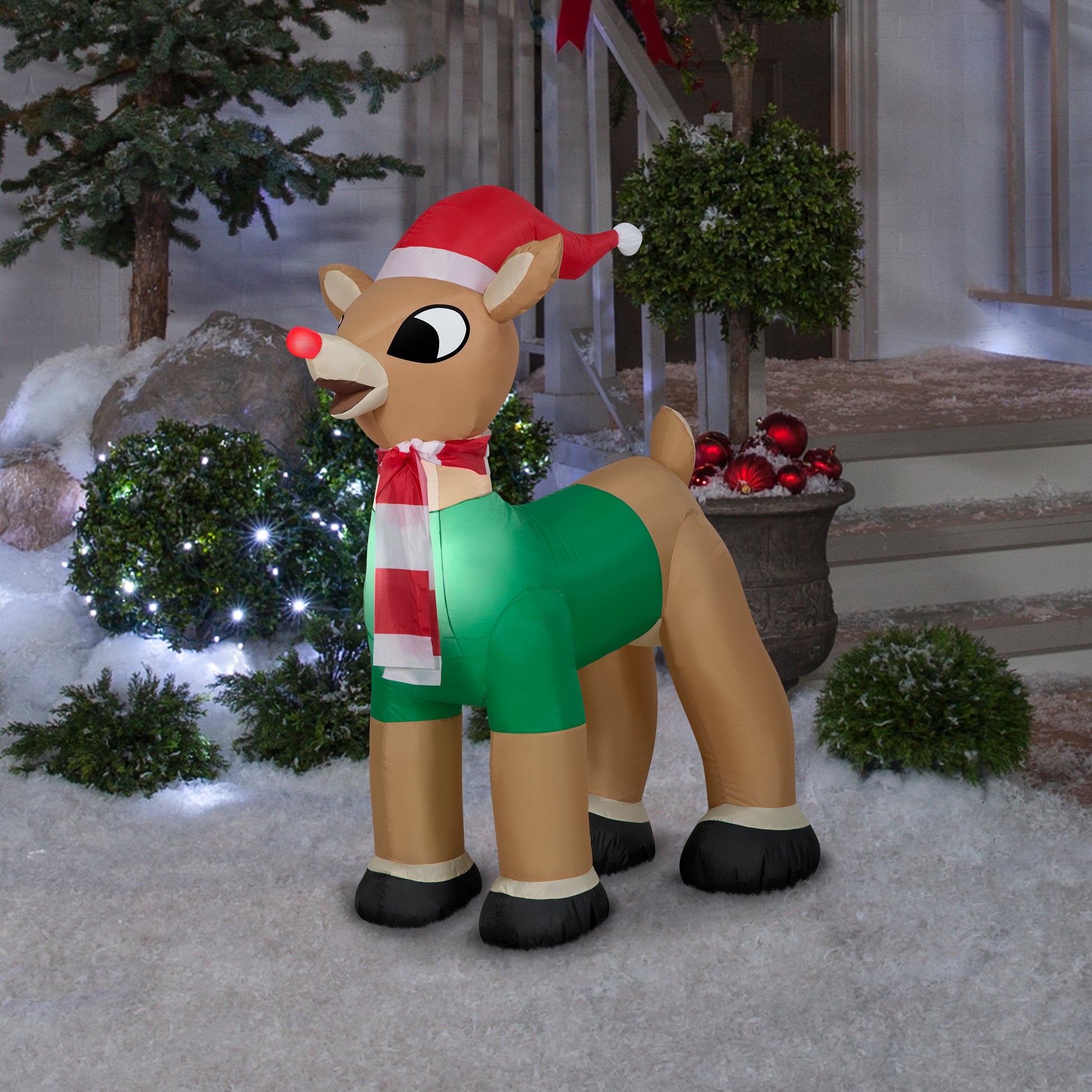 3.5-Ft Rudolph the Red Nosed Reindeer in Santa Hat and Scarf Christmas Inflatable lifestyle