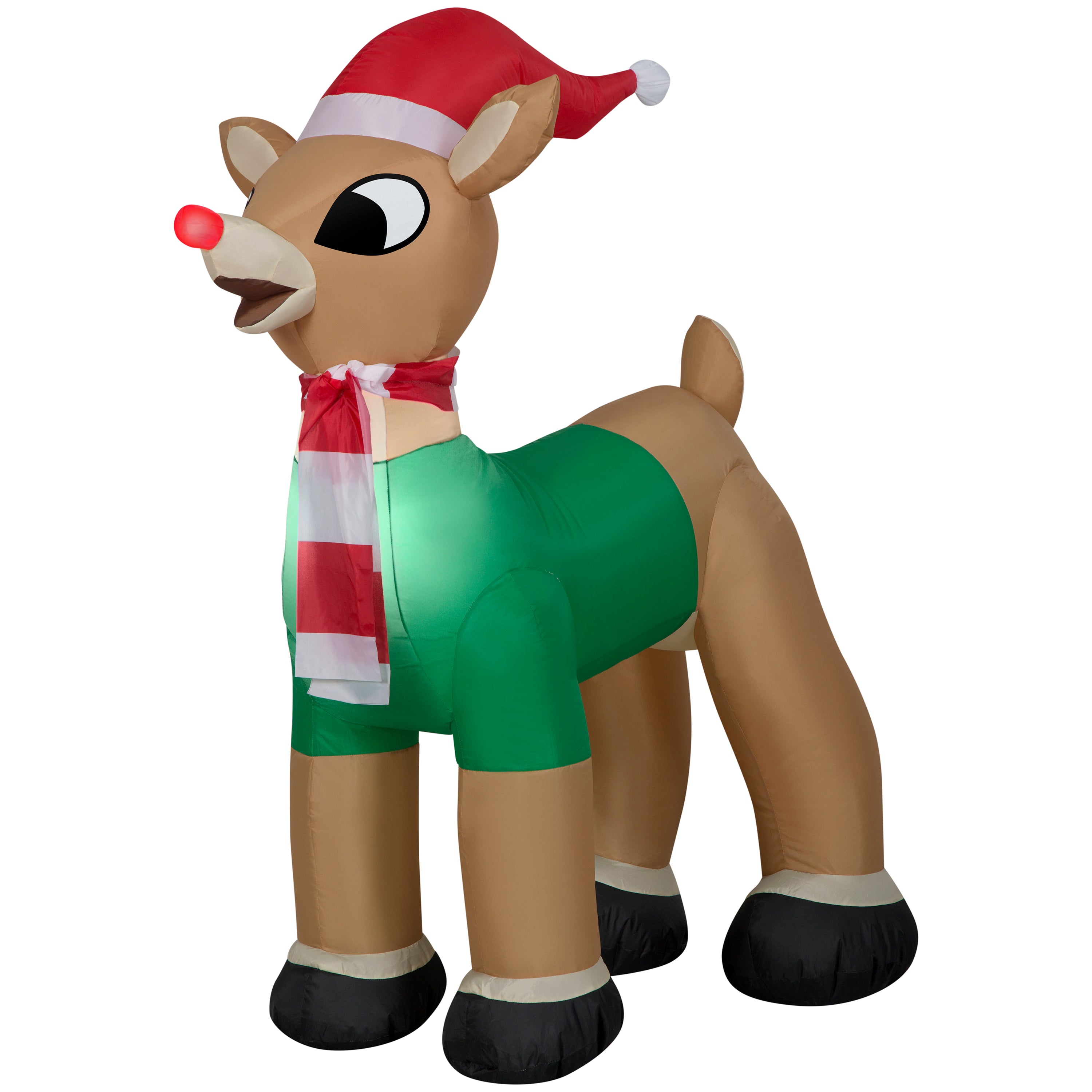 Gemmy Christmas Inflatable Rudolph the Red Nosed Reindeer in Santa Hat and Scarf, 3.5 ft Tall, Multi