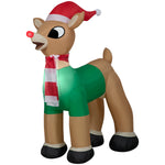 Load image into Gallery viewer, Gemmy Christmas Inflatable Rudolph the Red Nosed Reindeer in Santa Hat and Scarf, 3.5 ft Tall, Multi
