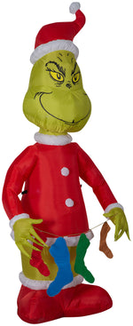 Load image into Gallery viewer, Gemmy Christmas Airblown Inflatable Grinch Holding String of Stockings, 6.5 ft Tall, Red
