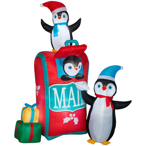 6.5' Airblown-Mailbox w/Penguins Scene Christmas Inflatable