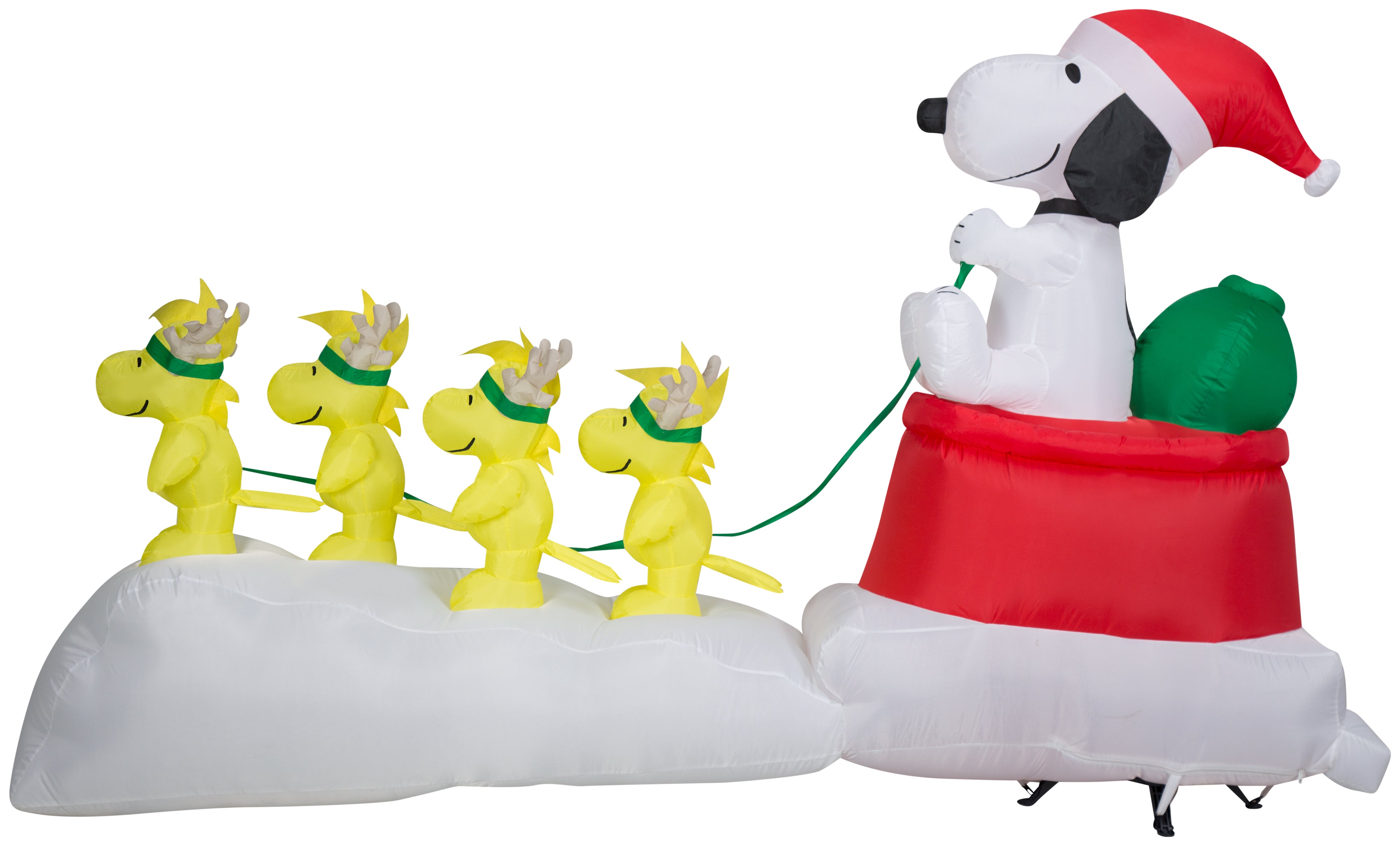 Gemmy Christmas Airblown Inflatable Snoopy in Dog Bowl Sleigh w/Woodstocks Scene Peanuts, 5 ft Tall