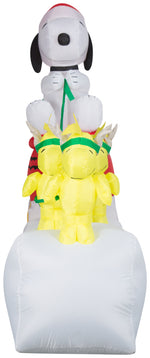 Load image into Gallery viewer, Gemmy Christmas Airblown Inflatable Snoopy in Dog Bowl Sleigh w/Woodstocks Scene Peanuts, 5 ft Tall
