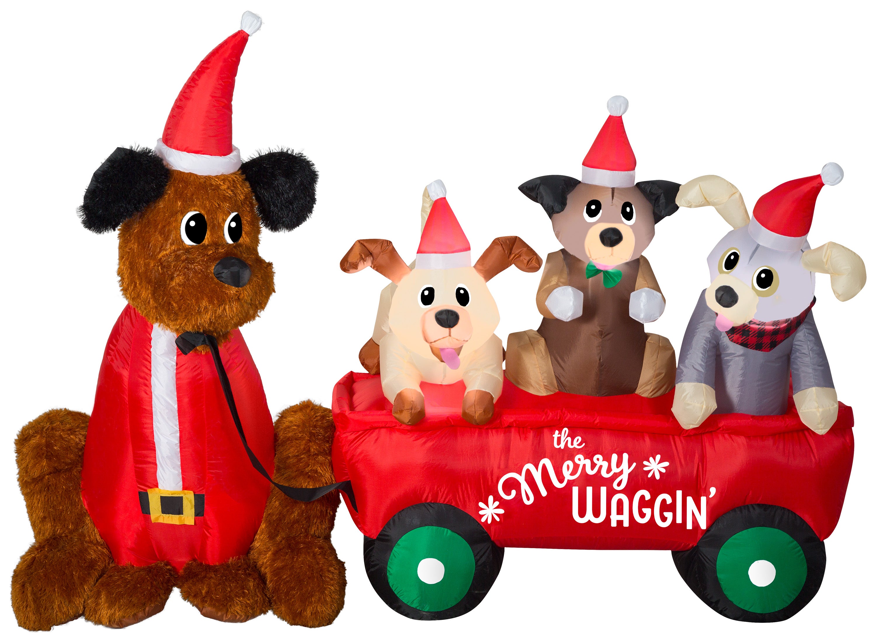 Gemmy Christmas Airblown Inflatable Mixed Media Wagon Full of Puppies Scene w/LED, 5 ft Tall