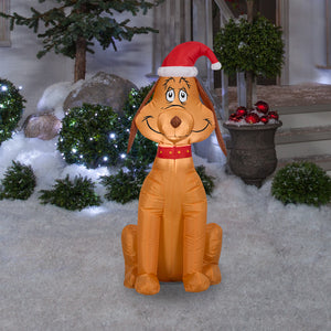 Gemmy Airblown Inflatable Max The Dog Grinch Wearing Santa Hat, 3.5 Ft Tall, ft Tall