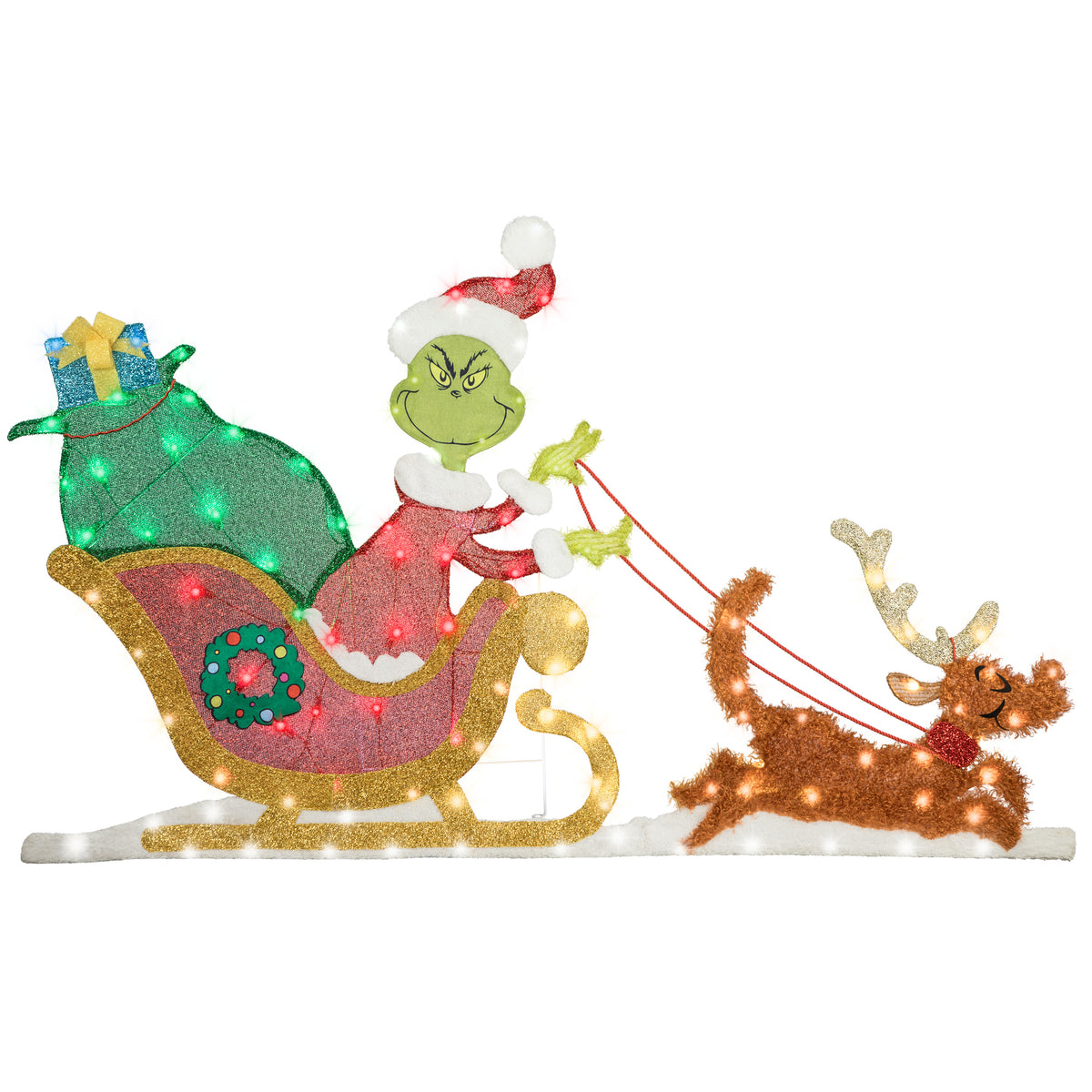 Holiday Flat tastics Lighted KD Grinch Sleigh Scene Dr. Seuss