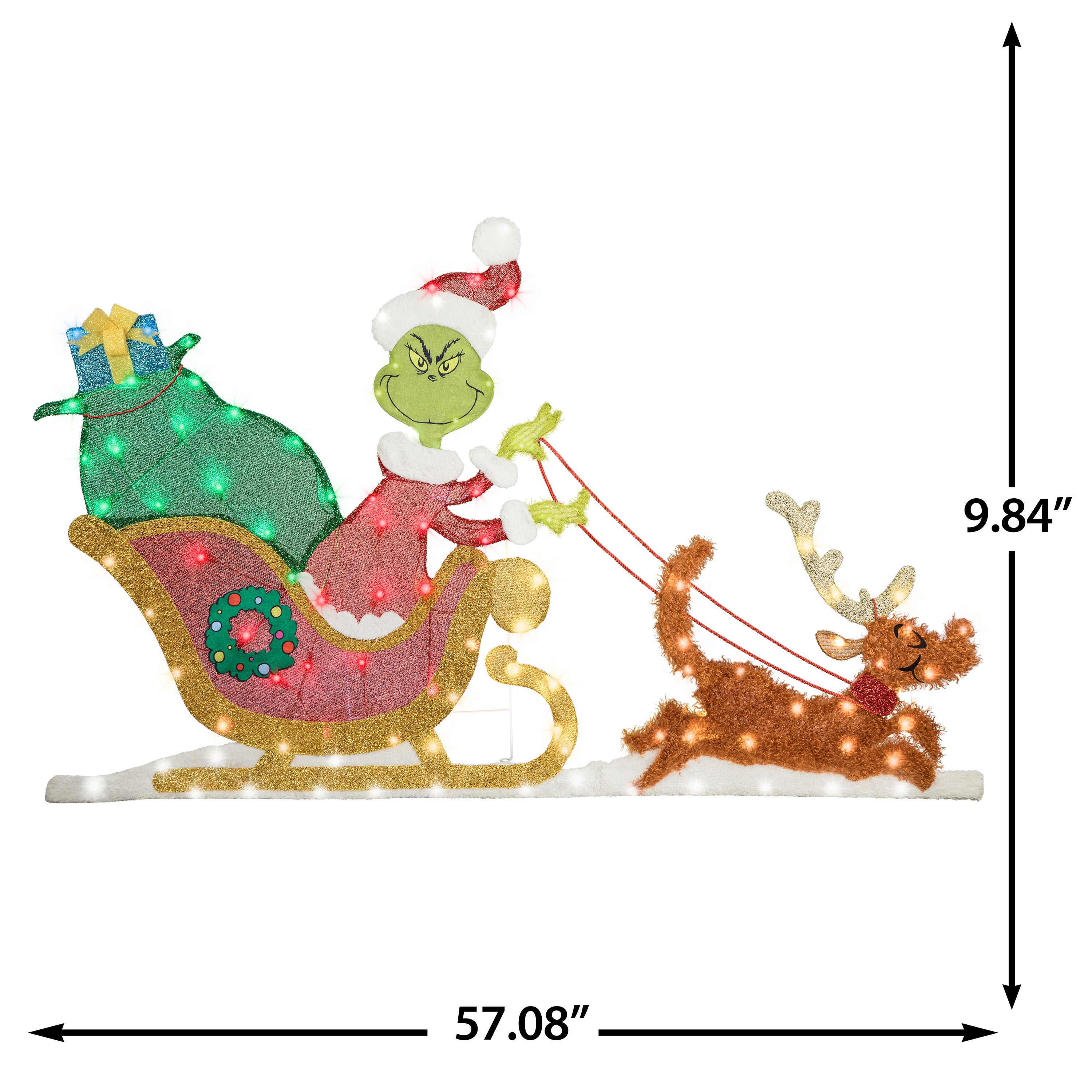 Gemmy Holiday Flat tastics Lighted KD Grinch Sleigh Scene Dr. Seuss, Multicolored