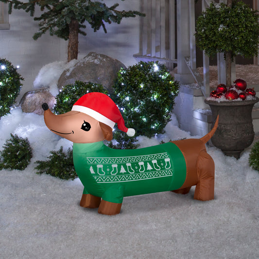 Christmas Inflatable Dachshund Dog with Green Sweater, 2 ft Tall lifestyle