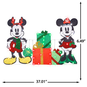 Gemmy Holiday Flat tastics Lighted KD Mickey and Minnie w/Presents Scene Disney, Multicolored