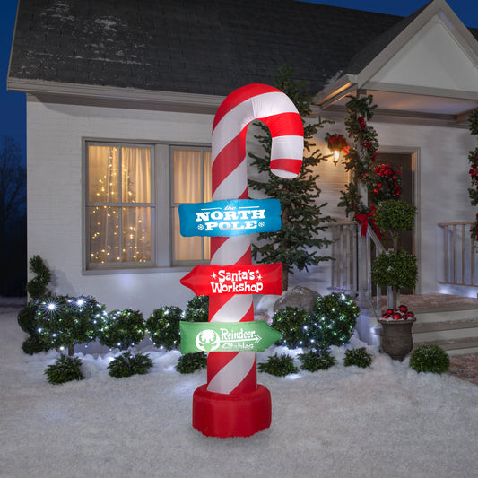 Christmas Inflatable Candy Cane w/Stacking Signs, 8 ft Tall lifestyle