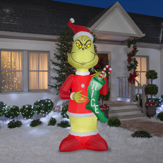 9' Airblown-Grinch w/Nice Stocking Christmas Inflatable lifestyle